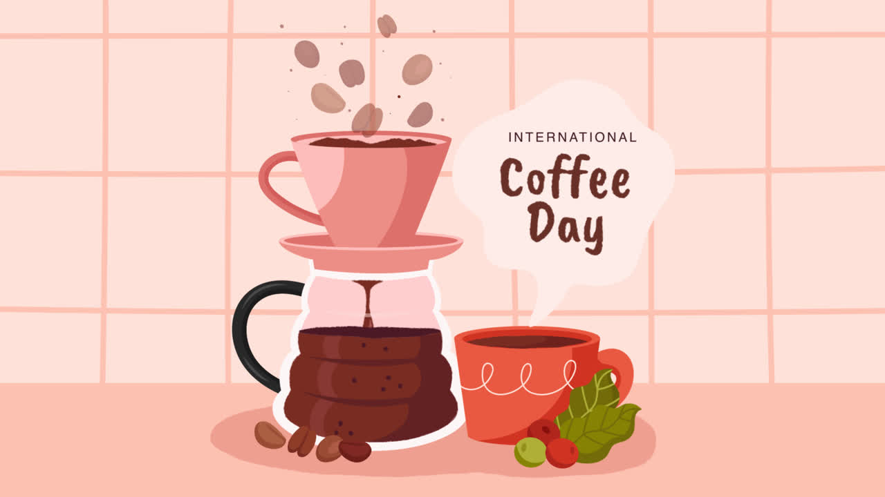 An animation of a Flat illustration for international coffee day celebration