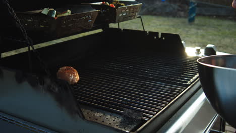 chicken breasts being put on a gas grill in the summer, healthy eating concept