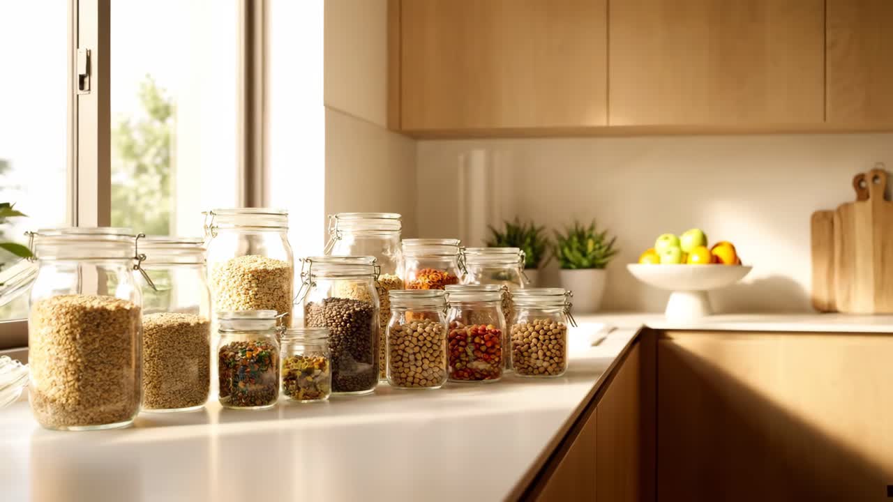 Jars of ingredients on a kitchen countertop