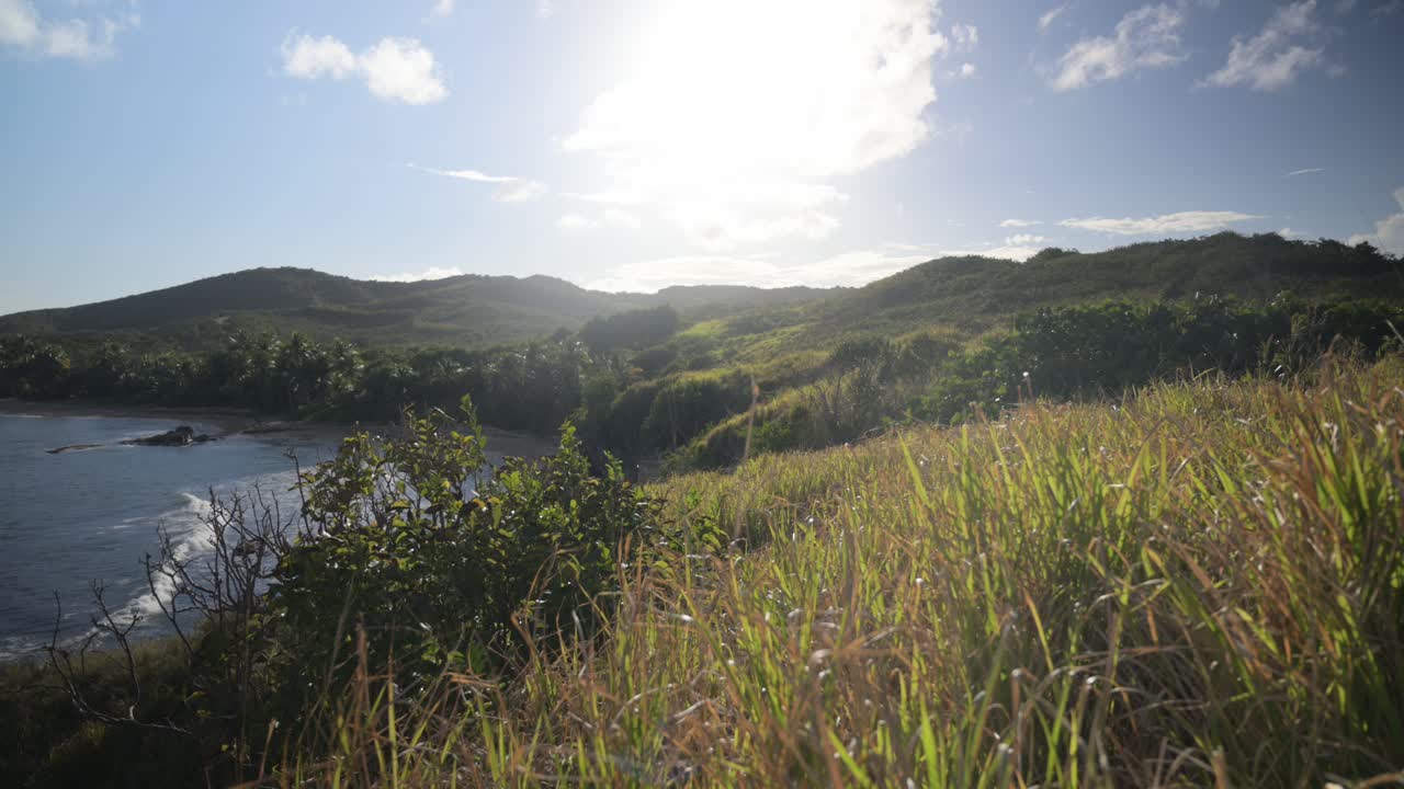 A sunset along the coastline. Rocky coast.