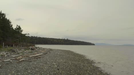 Aerial-Drone-view-of-the-Pacific-Ocean-Coast,-Sunshine-Coast,-Comox-Valley,-British-Columbia-Canada-in-4K