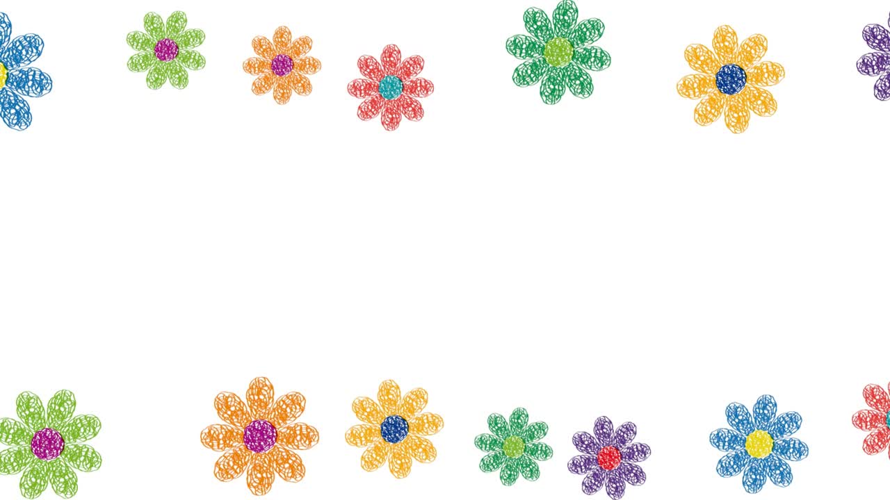 봄 배경: 애니메이션 꽃, 꽃 그림, 평평한 디자인의 수작업 애니메이션