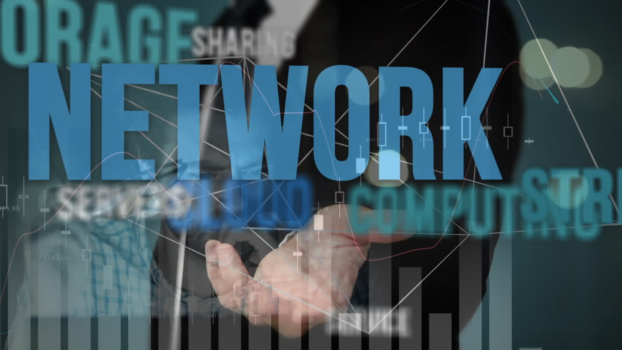 인터페이스와 데이터 처리를 사용하여 비즈니스 관리 텍스트를 비즈니스맨 위에 애니메이션