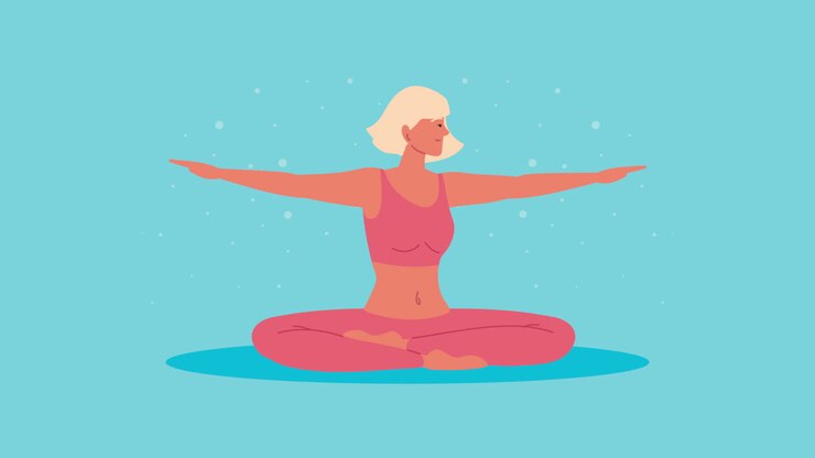 blonde frau praktiziert yoga charakter