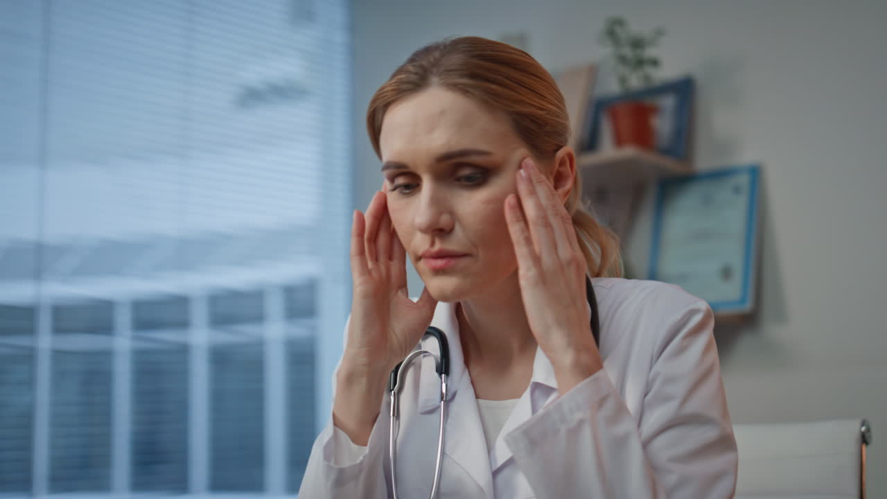 Hospital therapist looking x-ray feeling stressed. Closeup upset doctor thinking