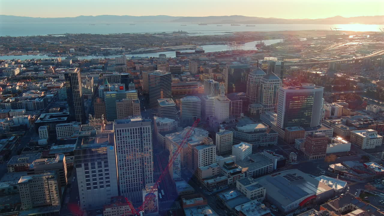 Establishing shot of downtown Oakland on a sunny day
