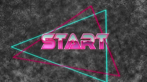 animation of start text over geometrical moving shapes and wave