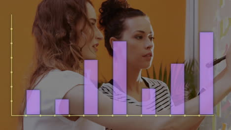 animation of financial data processing over diverse business people in office