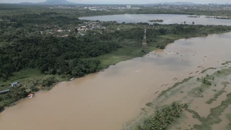 summer aerial  view sarawak fishing village kuching sarawak