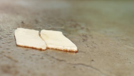 halloumi cheese slices sizzling on a grill