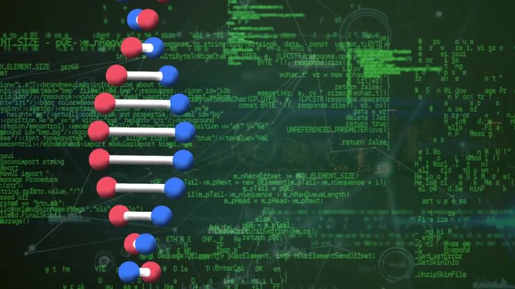 Animation of data processing over dna strand