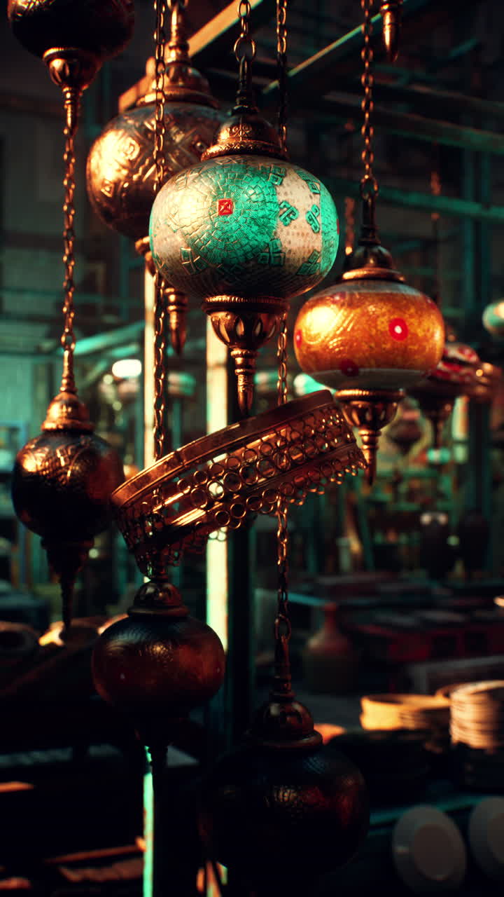 모자이크 및 구리 매달린 램프