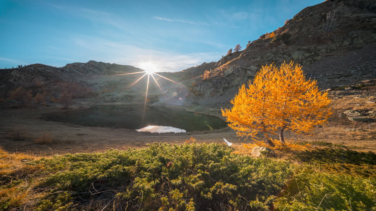 Scenic view of Colle della Lombarda, nature timelapse with autumn colors