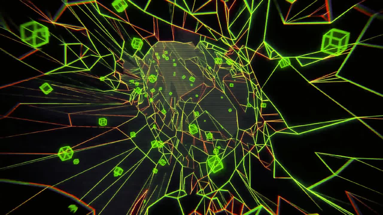 Flying Through a Retro Futuristic Digital Wireframe Tunnel