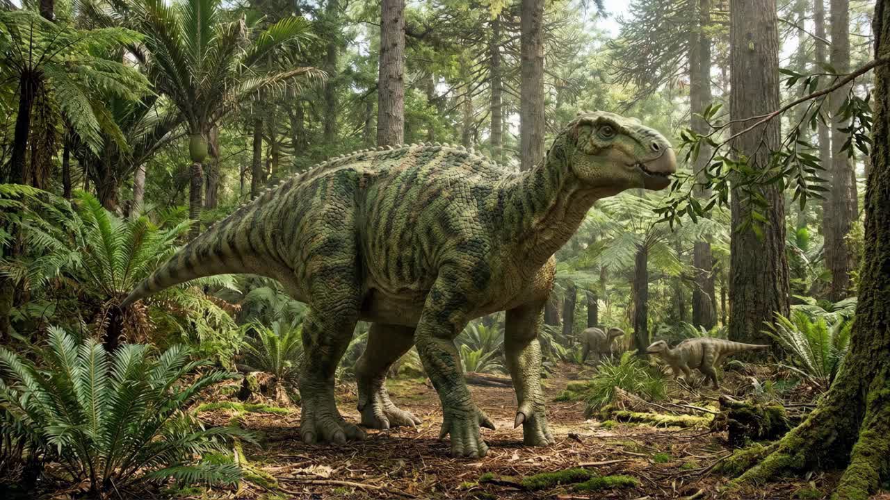 Un dinosauro in una foresta