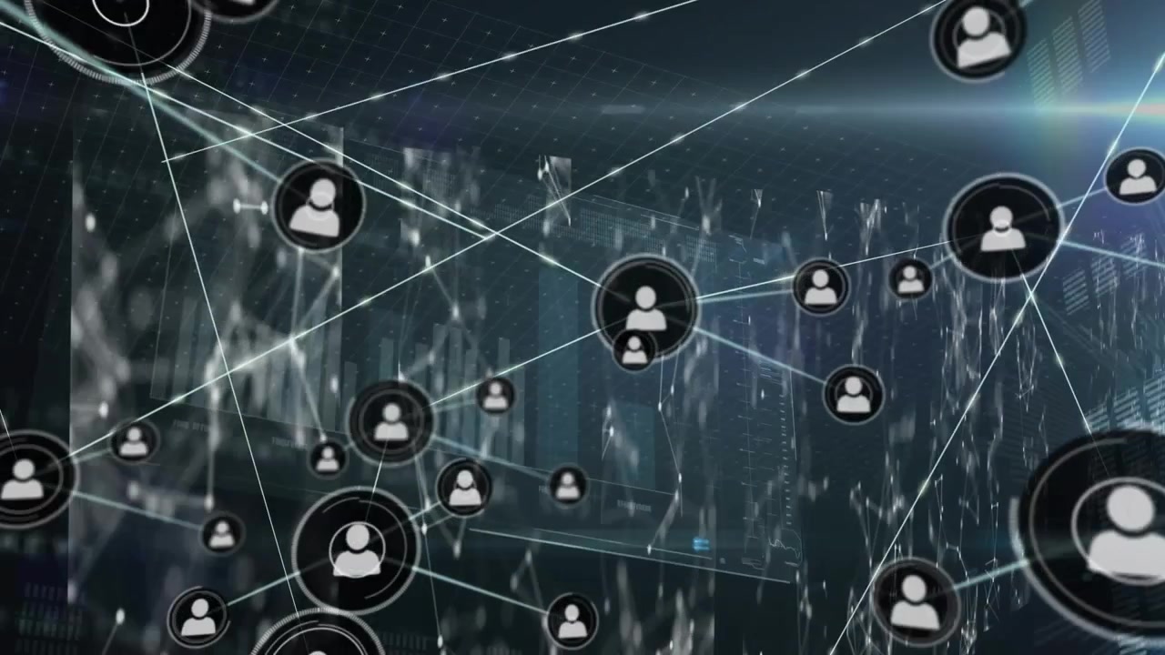 Animation of network of connections and data processing over computer servers