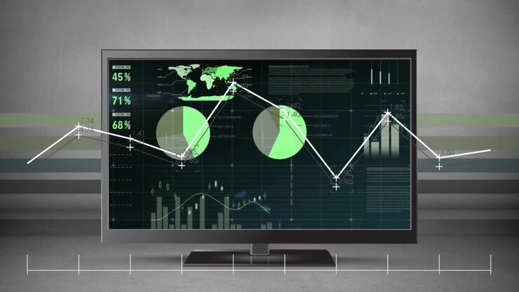 Animation of financial data processing over tv screen