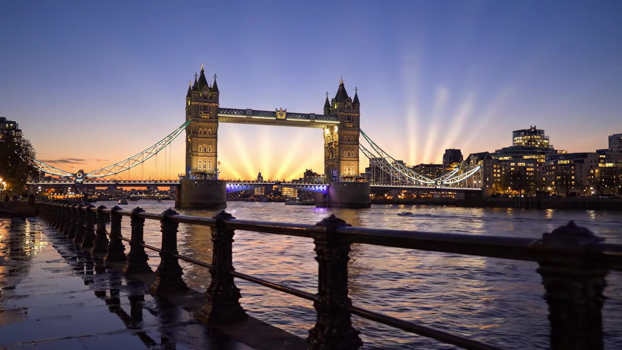 Splendida alba sul Tower Bridge, che cattura le luci radiose e i riflessi nel fiume Tamigi, illuminando l'iconico punto di riferimento londinese con colori gloriosi