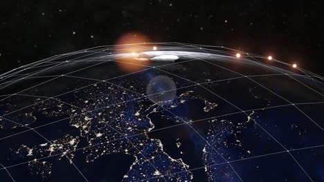 tech earth globalization in 3d animation. global business dots on rotating planet.