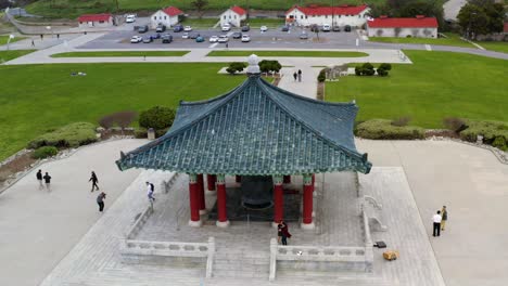 aerial: korean friendship bell, san pedro, california