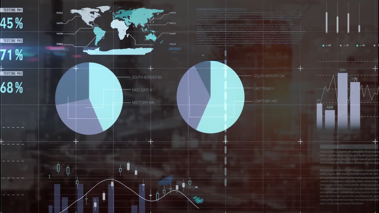 animación del procesamiento de datos estadísticos a través de la red de red contra el sitio de construcción