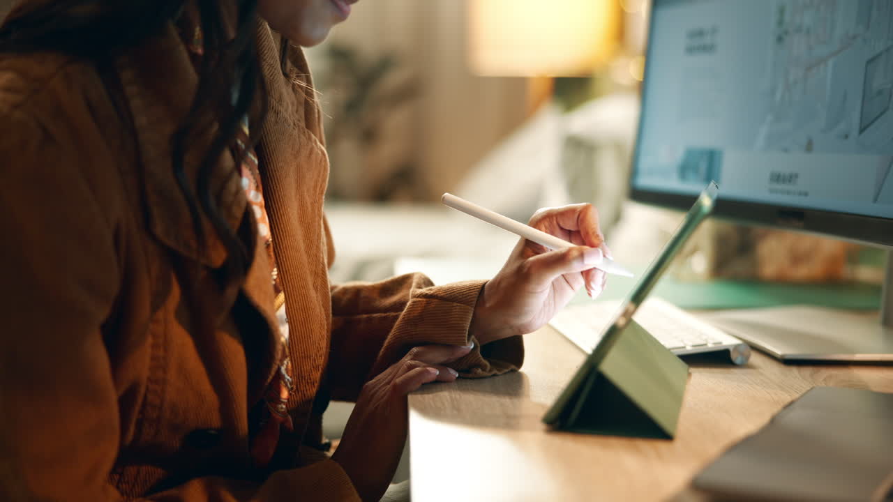 Woman working on a tablet at her desk