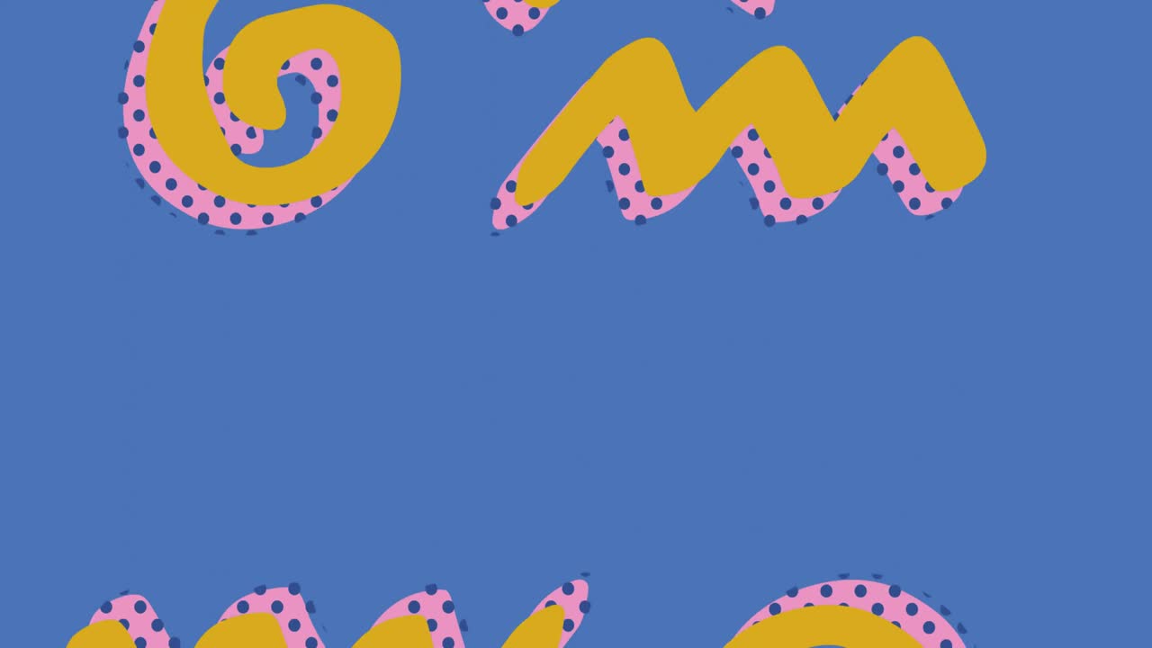 파란색 배경을 배경으로 움직이는 다채로운 추상적인 모양의 디지털 애니메이션