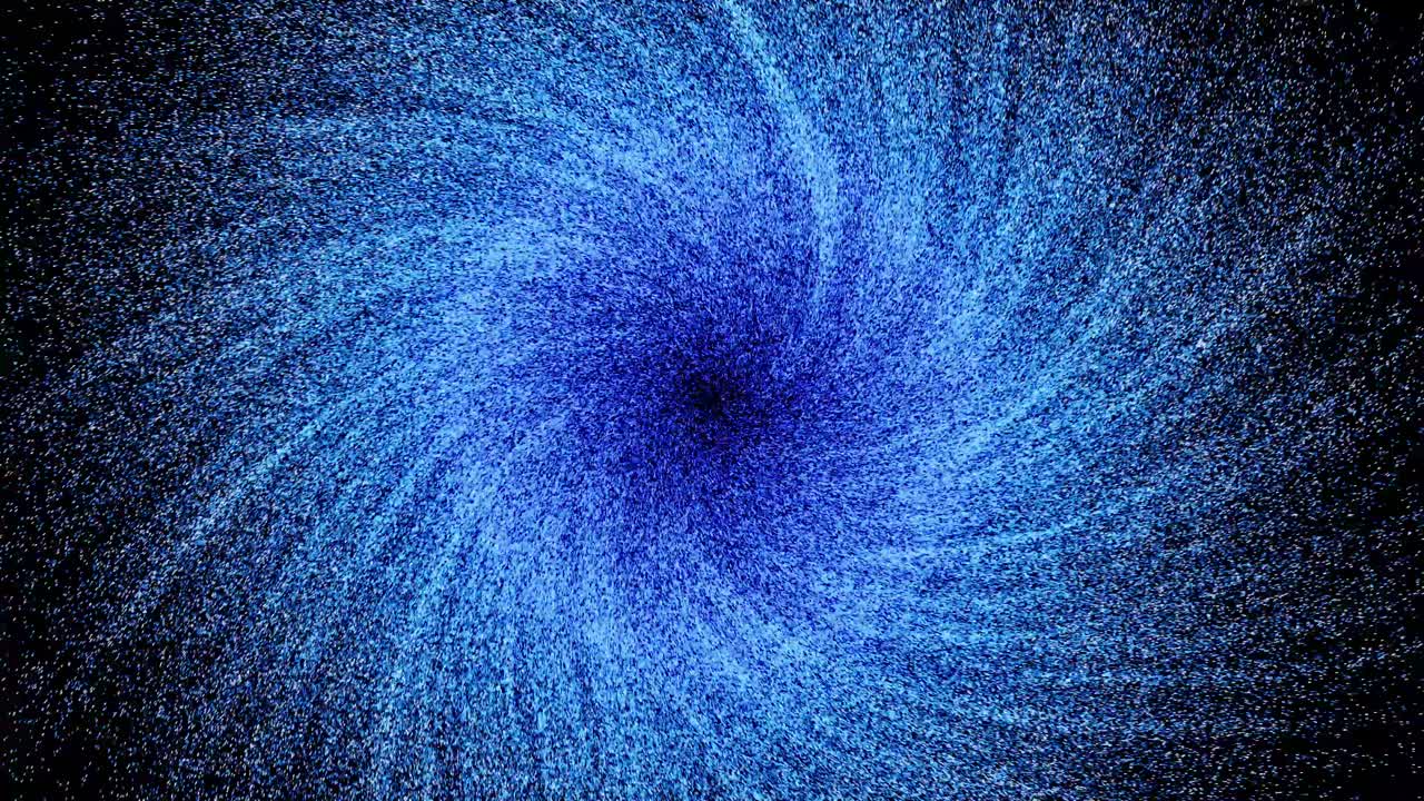 efectos visuales, vfx, esfera de energía azul galaxia en fondo negro animación en 3d