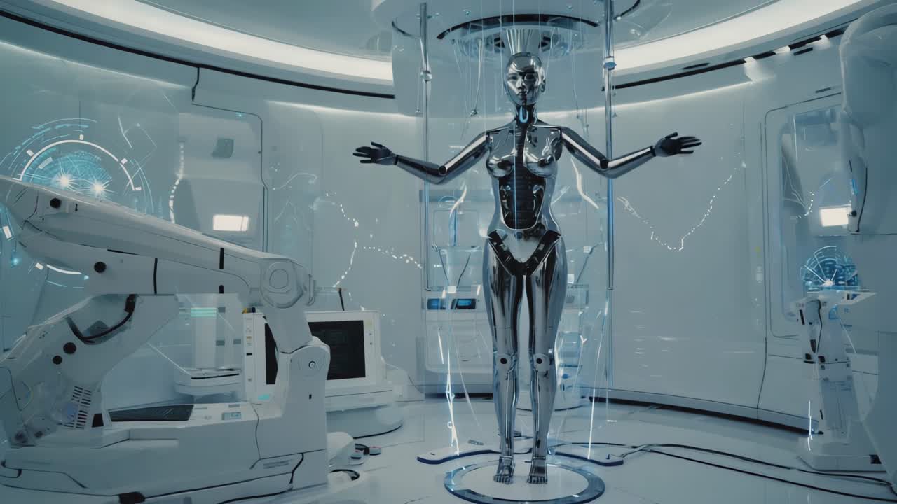 Futuristic Robot in Medical Lab