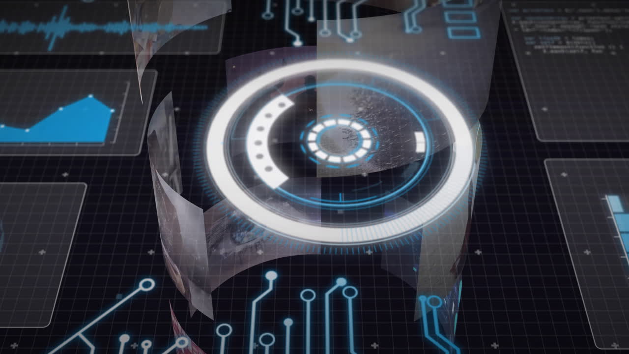 In school, animation showing futuristic digital interface with holographic display