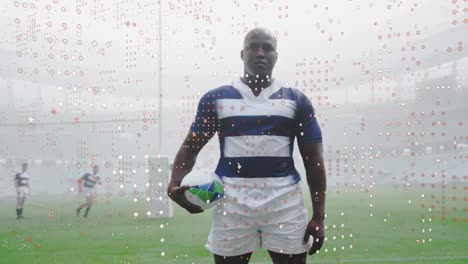 Animation-of-spots-over-male-rugby-players-during-match-at-stadium