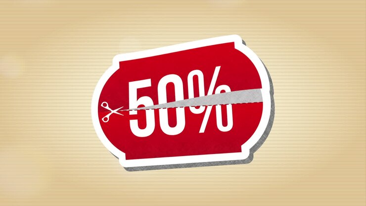 Design grafico di adesivo con sconto del 50%