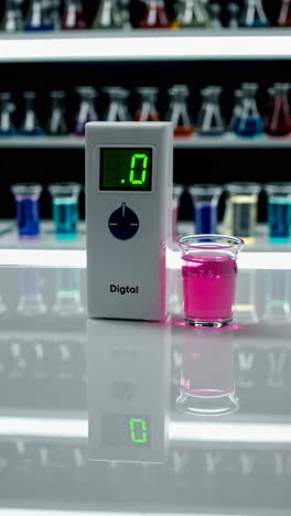 digital timer and beaker in laboratory setting