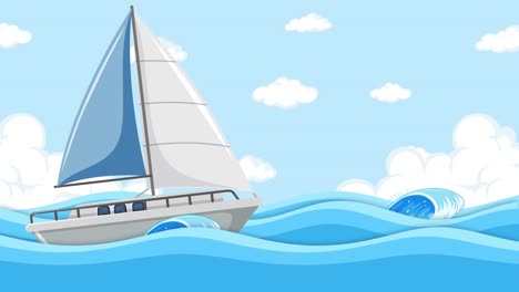 viaje en velero a través de olas azules animadas