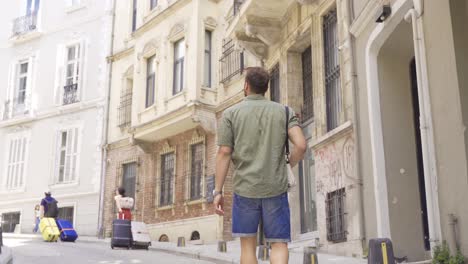 tourist walking on the street.