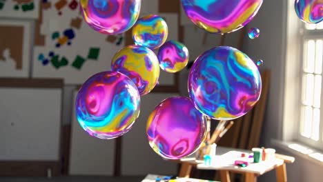 colorful holographic bubbles in an art studio