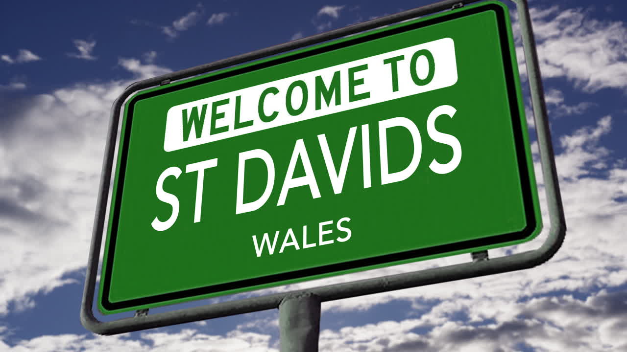 Welcome to St Davids, Wales, UK City Road Sign, Realistic 3D Animation