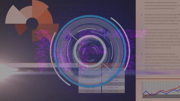 Animation of scope scanning over data processing with nft text on black background