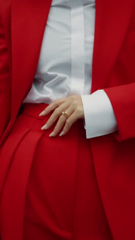 woman in red suit