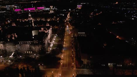 Drone-shot,-revealing-Quebec-city-at-night-with-Frontenac-Castle