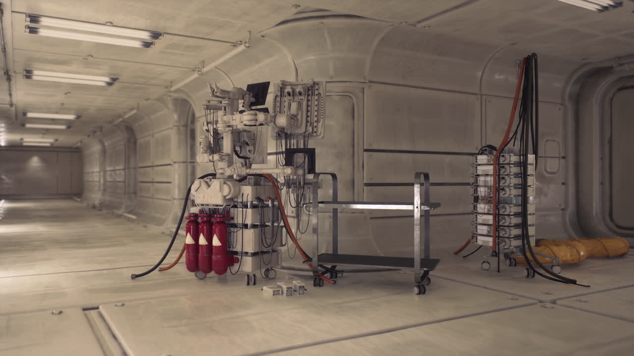 Futuristic space station with cutting edge tech and safety gear