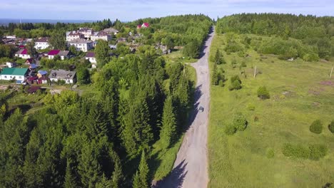 aerial view of a rural village and road