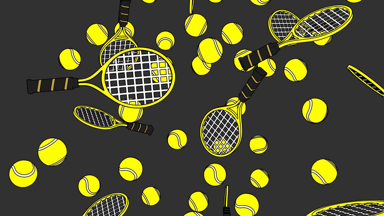회색 바탕에 노란색 테니스 공과 테니스 라켓을 그린 스타일입니다.