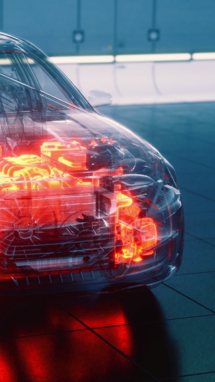 Car engine design showing technical details in bright colors and shapes