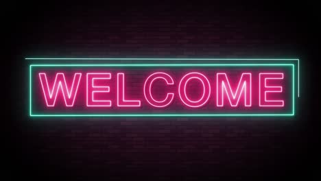 neon sign flickering with a welcoming message.