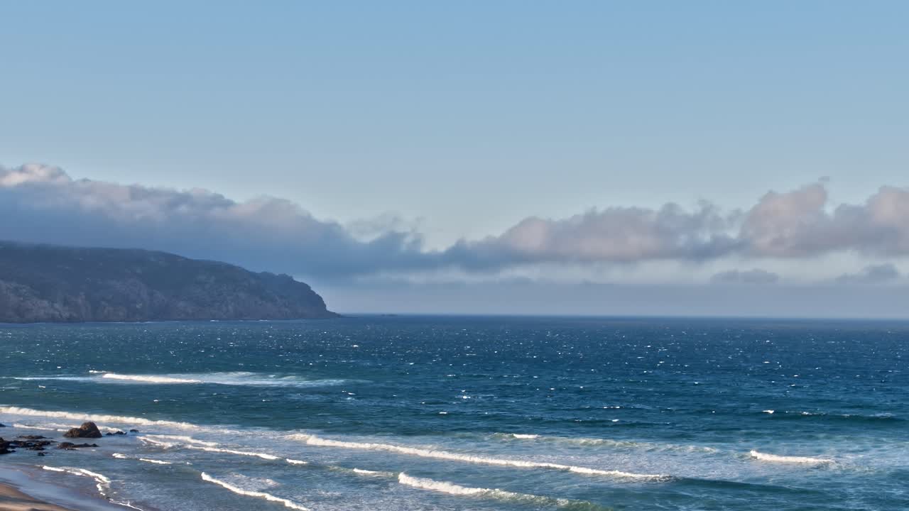 View of coastline and waves in Portugal from above