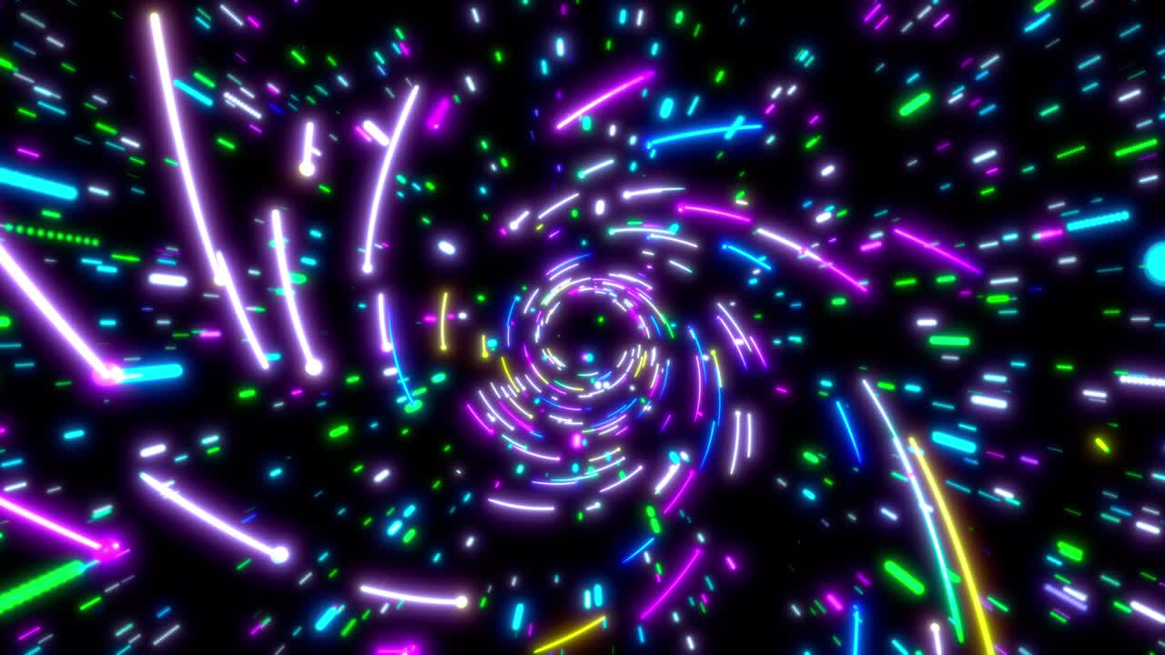 Tunel zářících neonových linek. Modré, červené, růžové a fialové barevné osvětlení. Plynulá smyčka 4k pozadí pro síť, velká data, datové centrum, server, internet, rychlost. 3D render.