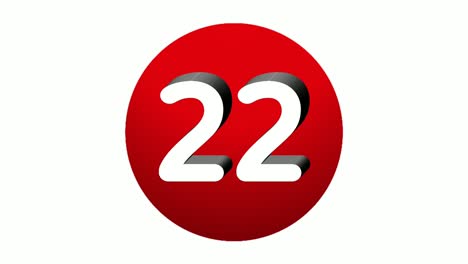 3d number 22 twenty two sign symbol animation motion graphics icon on red sphere on white background,cartoon video number for video elements