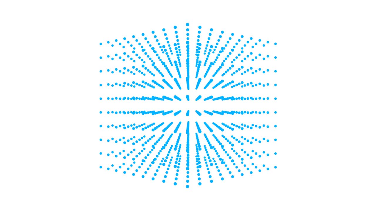 la hermosa caja cúbica azul está girando, partícula de punto.