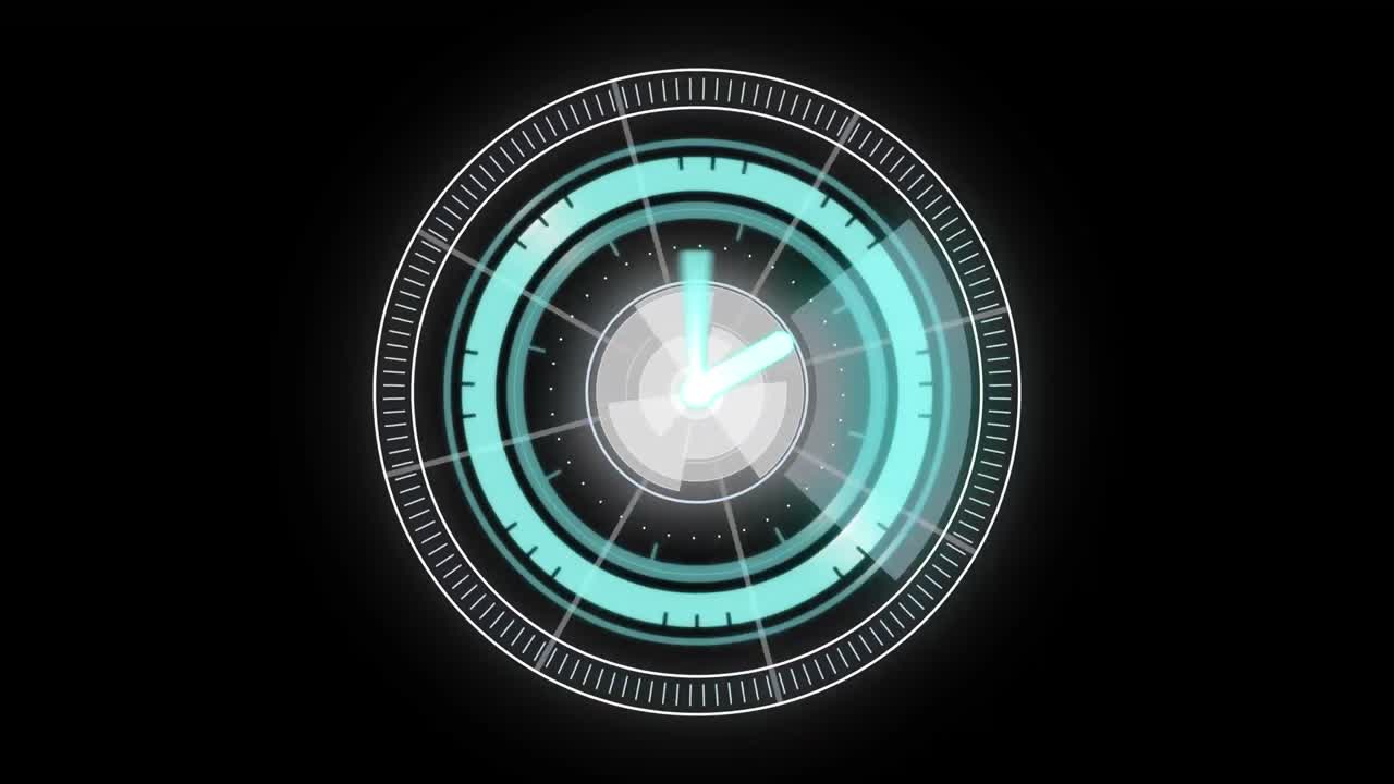 Animation of scope scanning with clock over black background